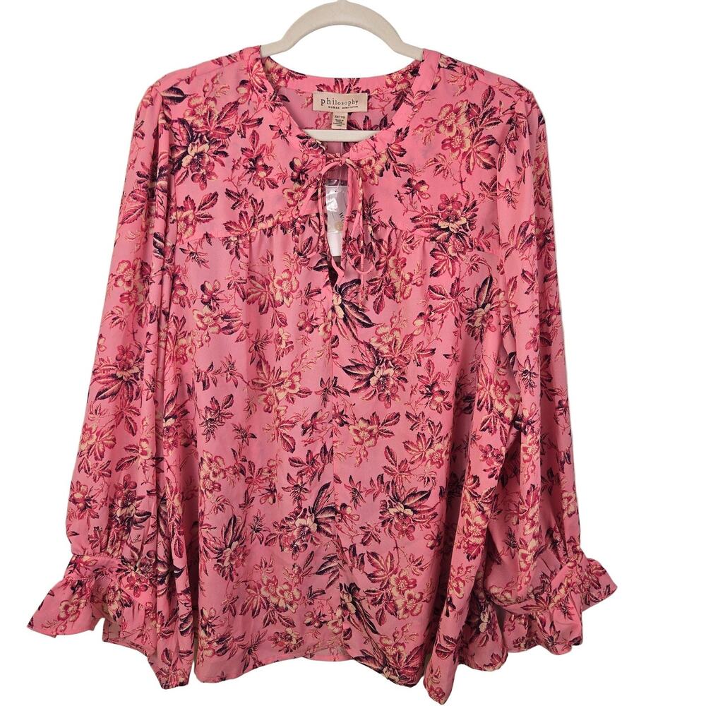 Philosophy Floral Long Sleeve Blouse Women's 2X/TTG Pink Black Cream Polyester
